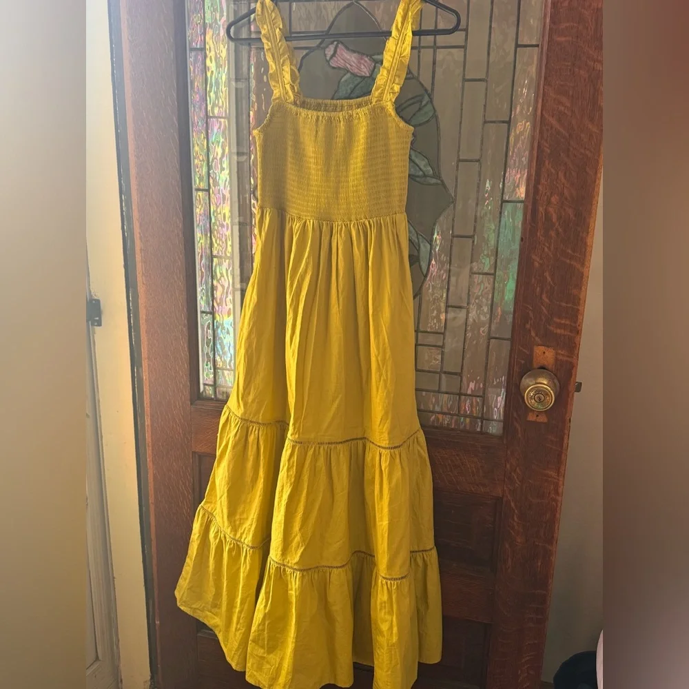 Anthropologie opt Colette smocked tiered Cotton Dress in Chartreuse Size S - Picture 2 of 8